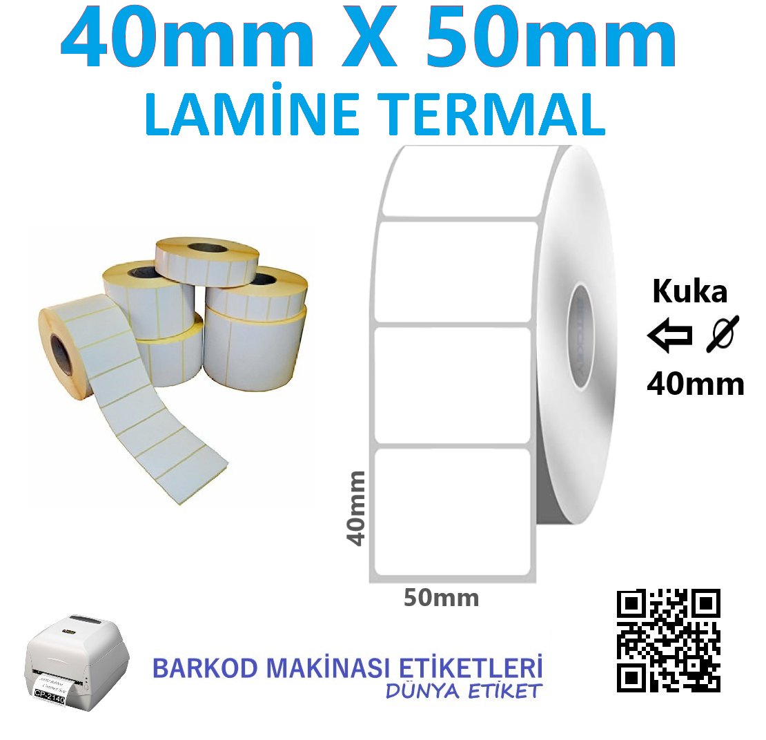 40mm X 50mm Lamine Termal Barkod Etiketi (10 Rulo) Toplam 10.000 Adet