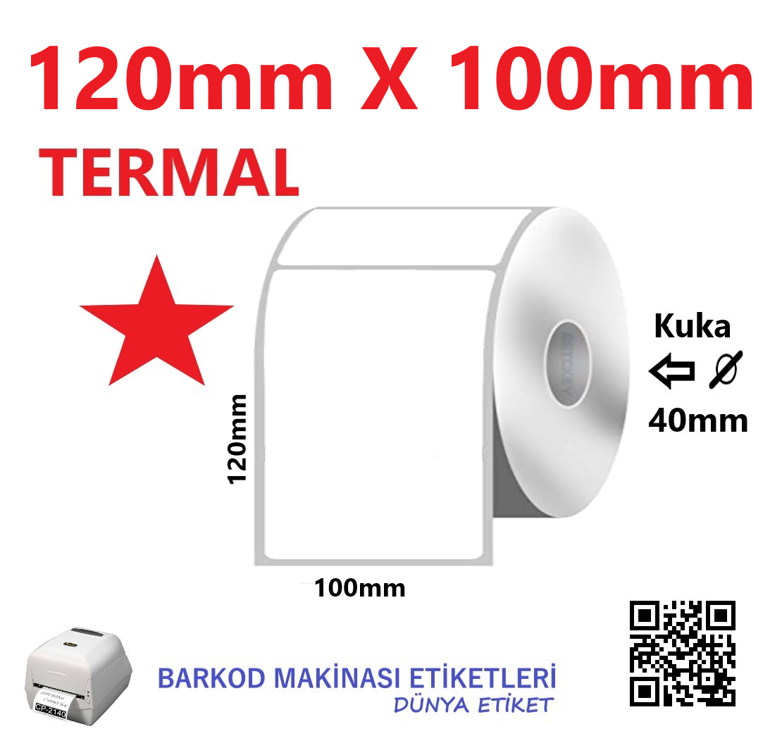 120mm X 100mm Termal Barkod Etiketi (10 RULO) Toplam 2500 Adet