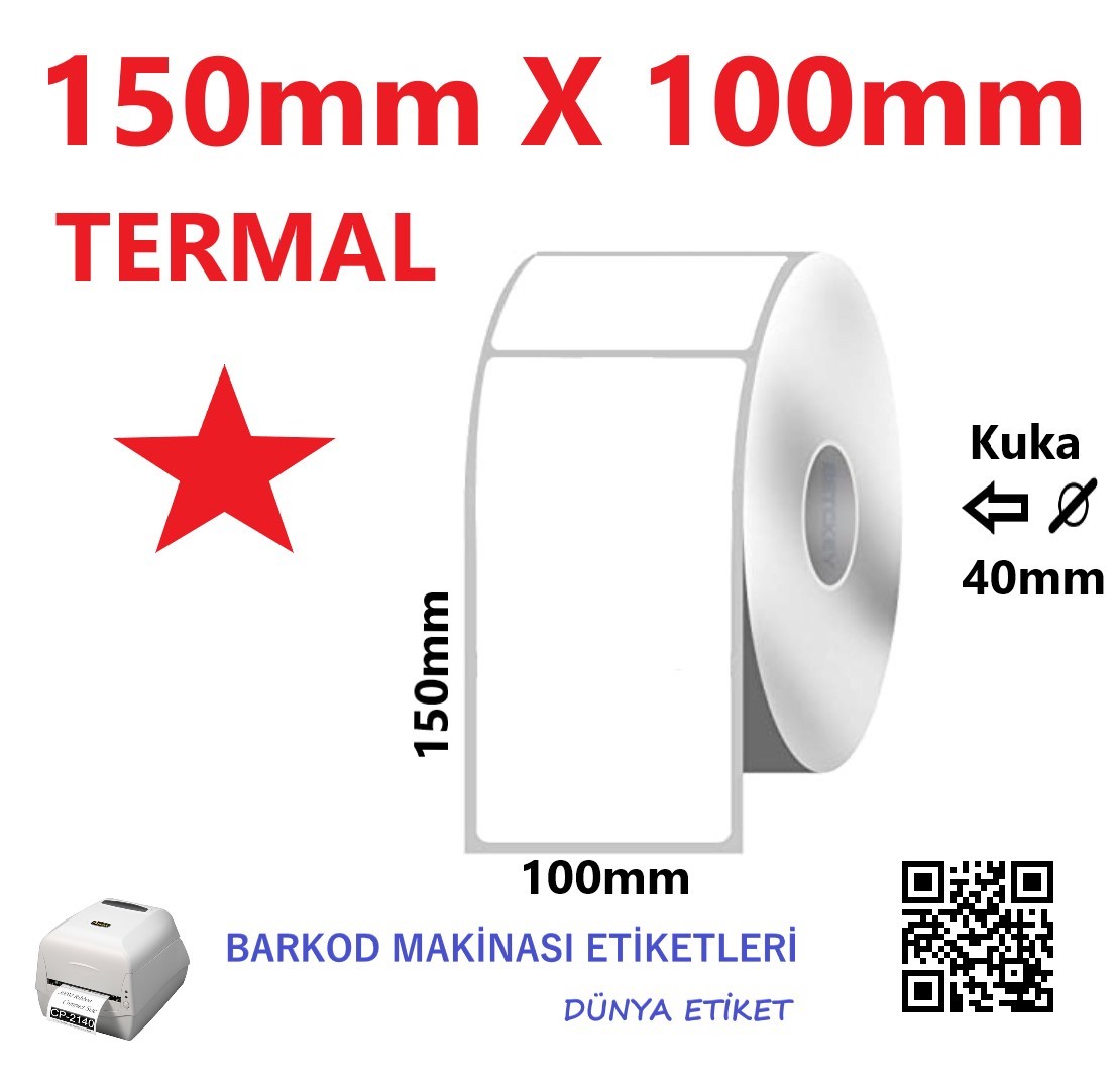 150mm X 100mm Termal Barkod Etiketi (10 RULO) Toplam 2500 Adet