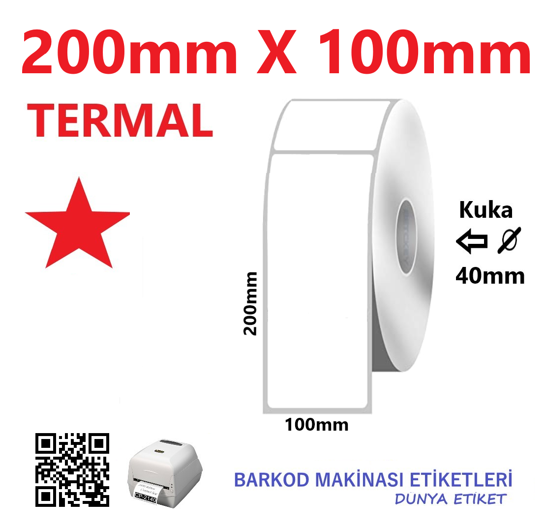 200mm X 100mm Termal Barkod Etiketi (10 RULO) Toplam 2000 Adet