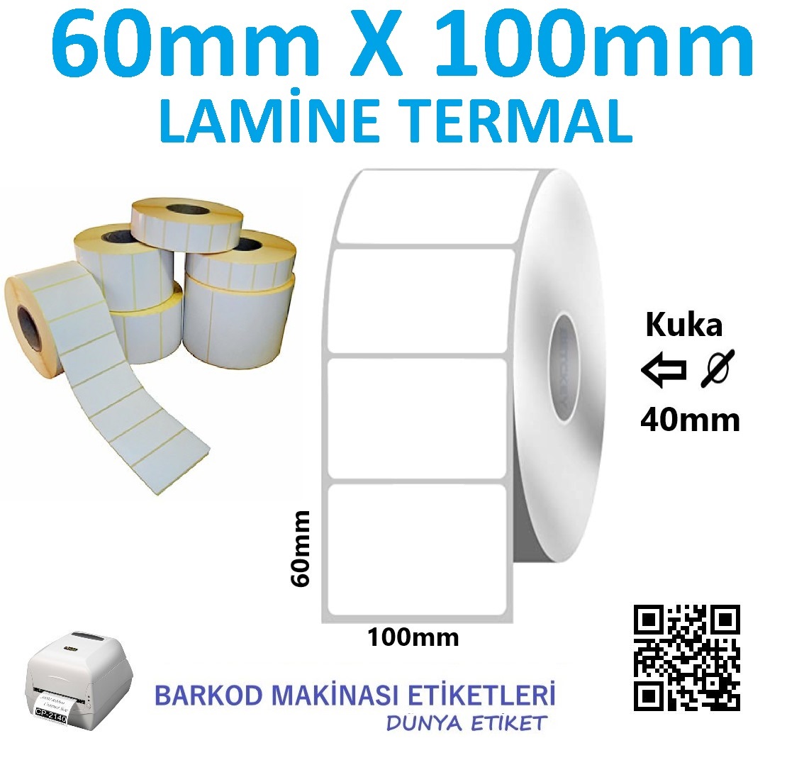 60mm X 100mm Lamine Termal Etiket (10 RULO) Toplam 4000 Adet
