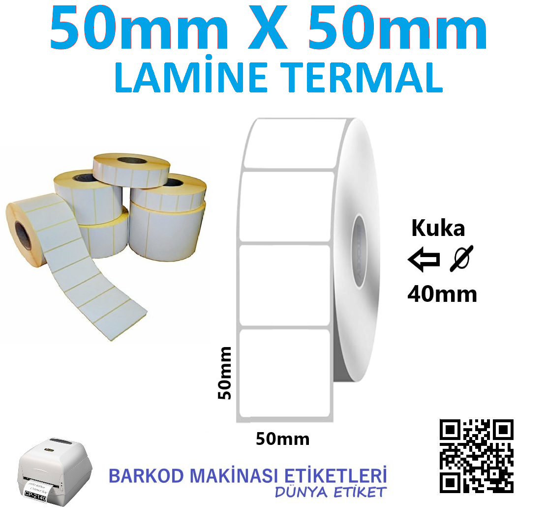 50mm X 50mm Lamine Termal Etiket (10 RULO) Toplam 5000 Adet