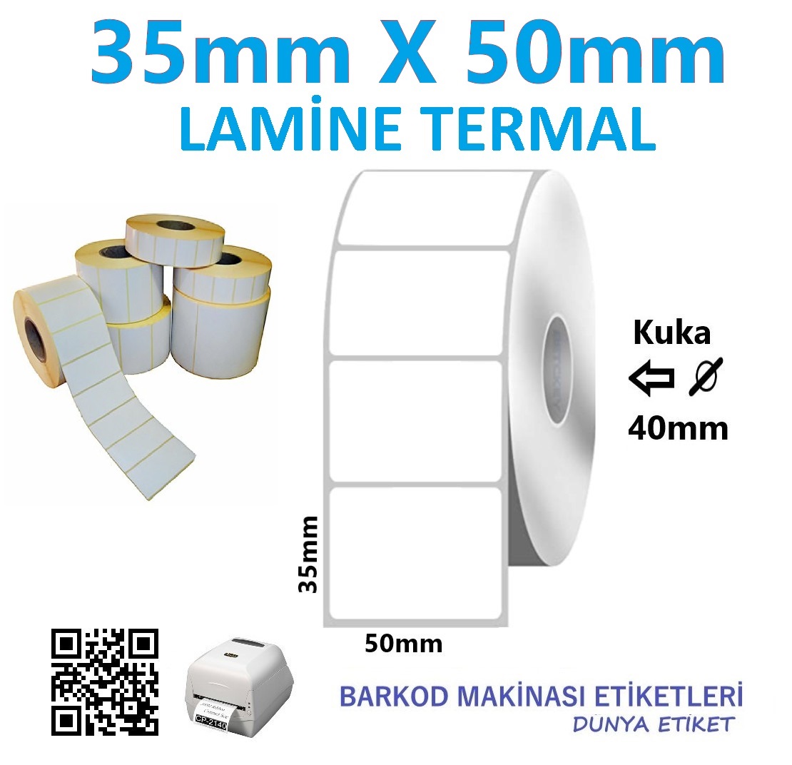 35mm X 50mm Lamine Termal Barkod Etiketi (10 Rulo) Toplam 10.000 Adet
