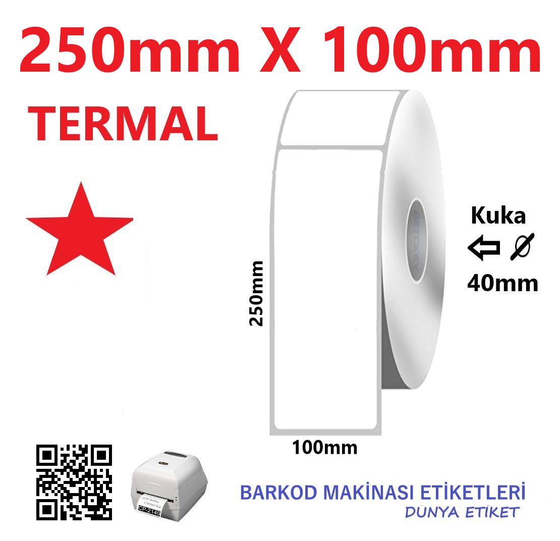 250mm X 100mm Termal Barkod Etiketi (10 RULO) Toplam 1500 Adet