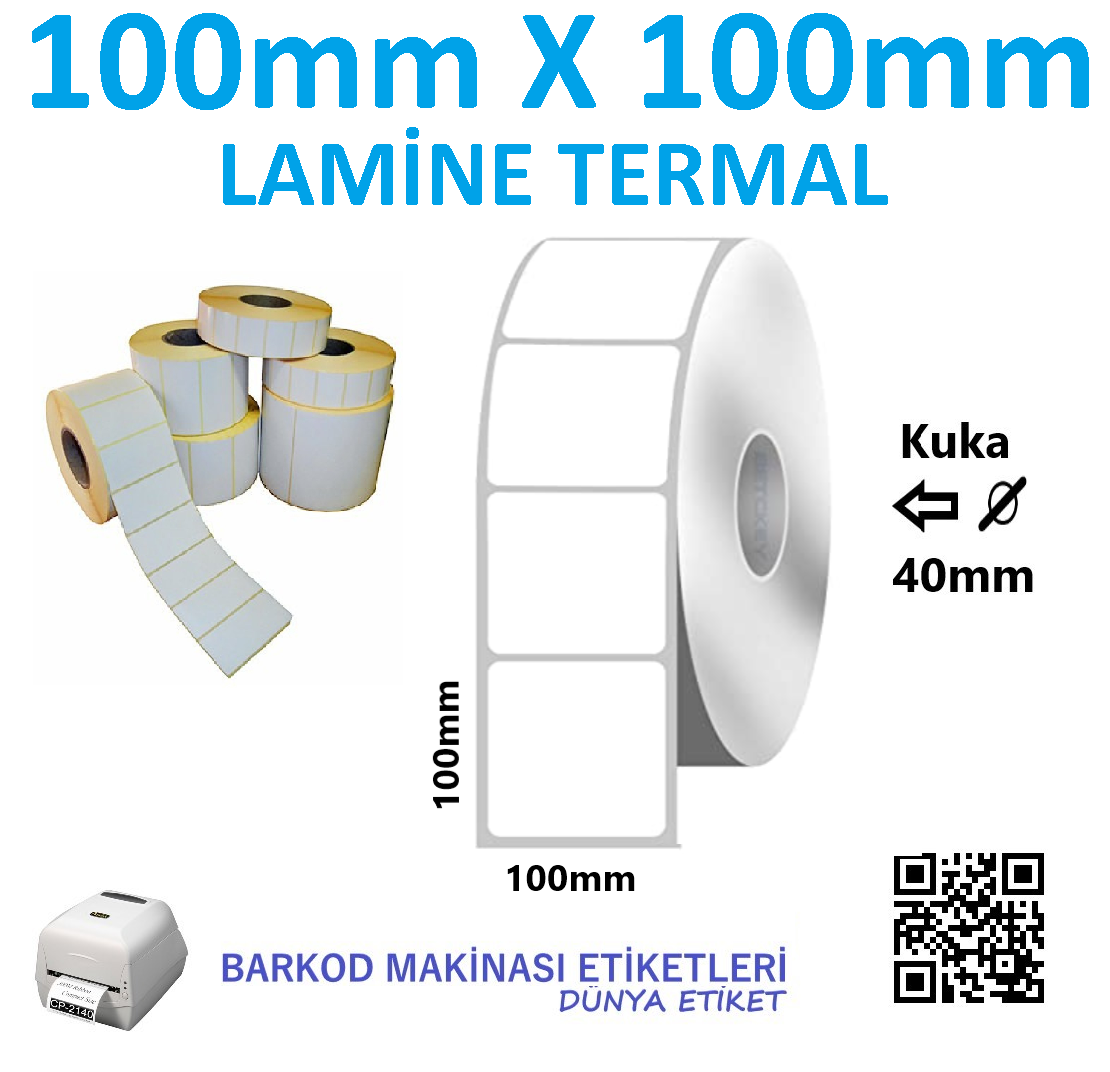 100mm X 100mm Lamine Termal Etiket (10 RULO) Toplam 3000 Adet