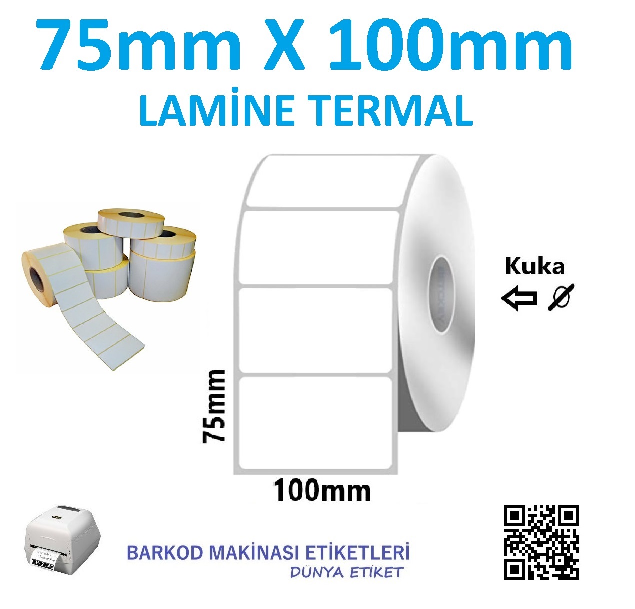 75mm X 100mm Lamine Termal Etiket (10 RULO) Toplam 4000 Adet