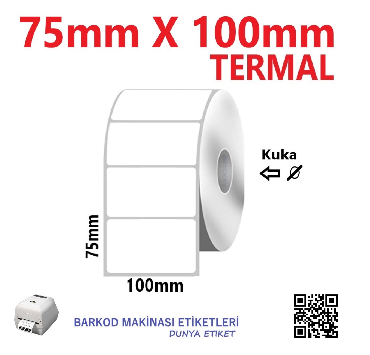 75mm X 100mm Termal Barkod Etiketi (10 Rulo) Toplam 4000 Adet