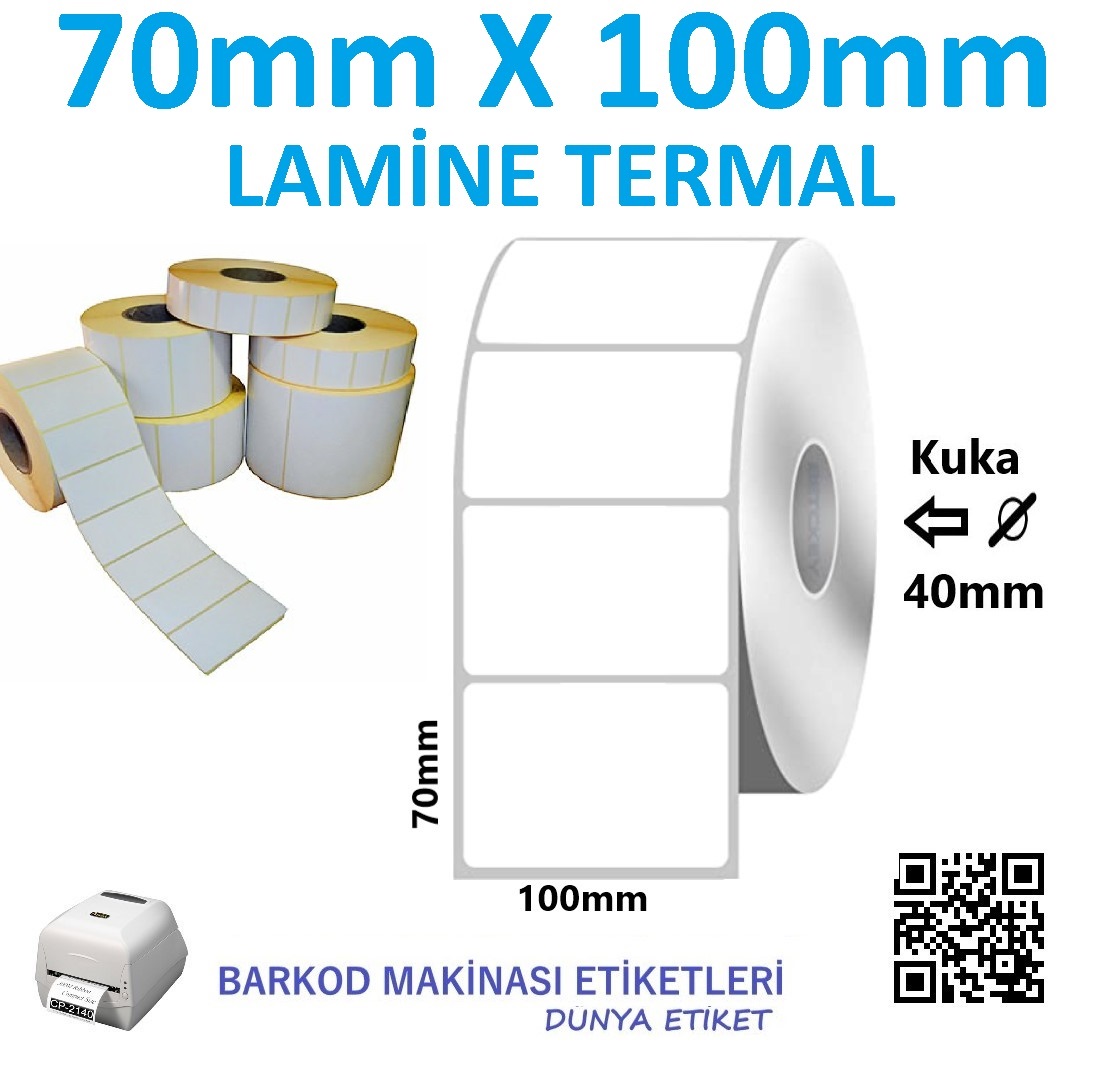 70mm X 100mm Lamine Termal Etiket (10 RULO) Toplam 5.000 Adet
