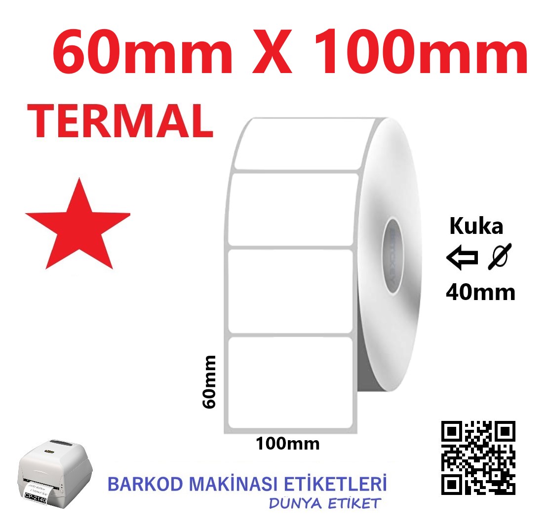 60mm X 100mm Termal Barkod Etiketi (10 Rulo) Toplam 4000 Adet