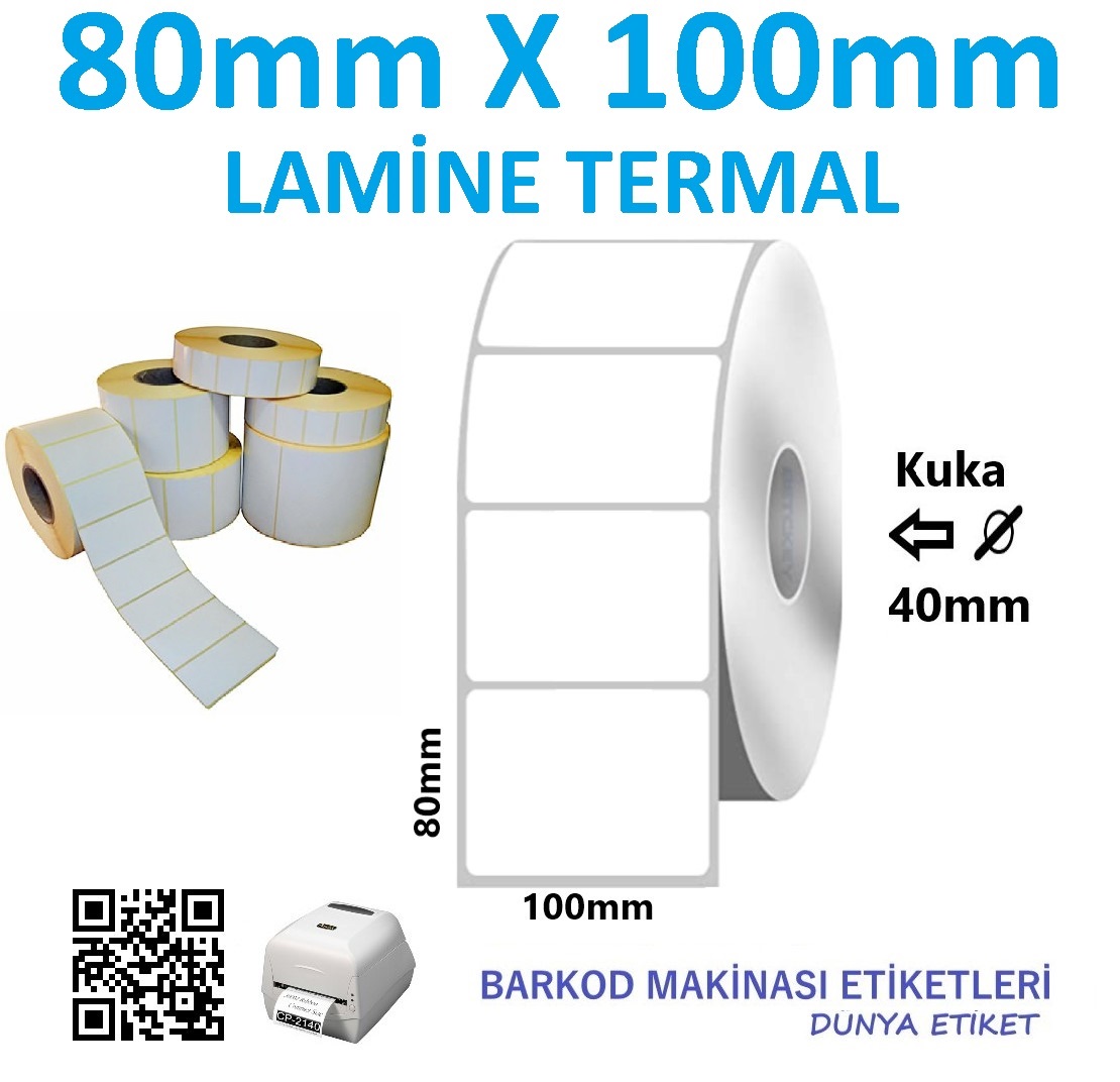 80mm X 100mm Lamine Termal Etiket (10 RULO) Toplam 4000 Adet